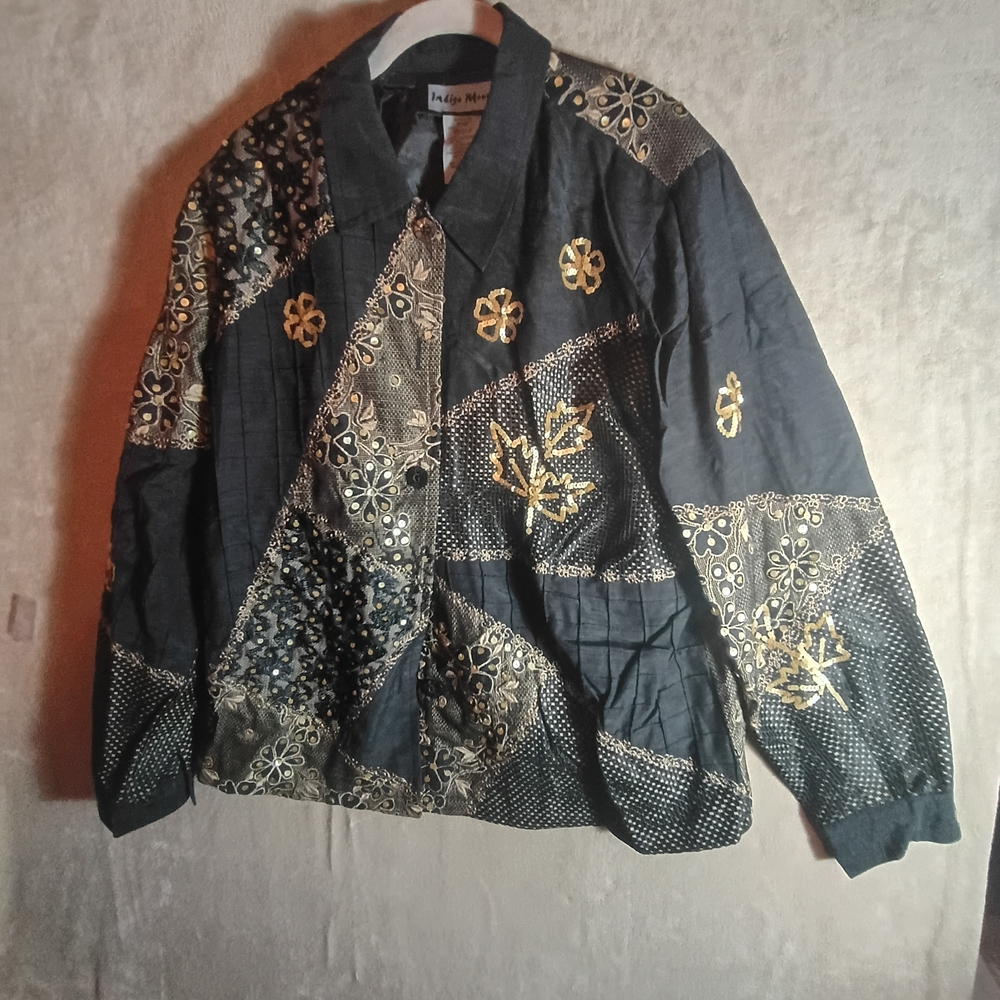 Vintage Indigo Moon Black Gold Embroidered  Party Cocktail Jacket Women’s XL